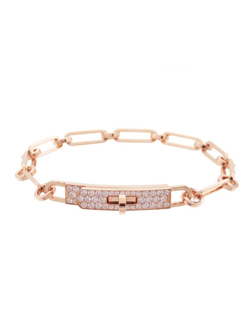 Hermes Kelly Chaine Pink Gold 18k Diamond ST Bracelet